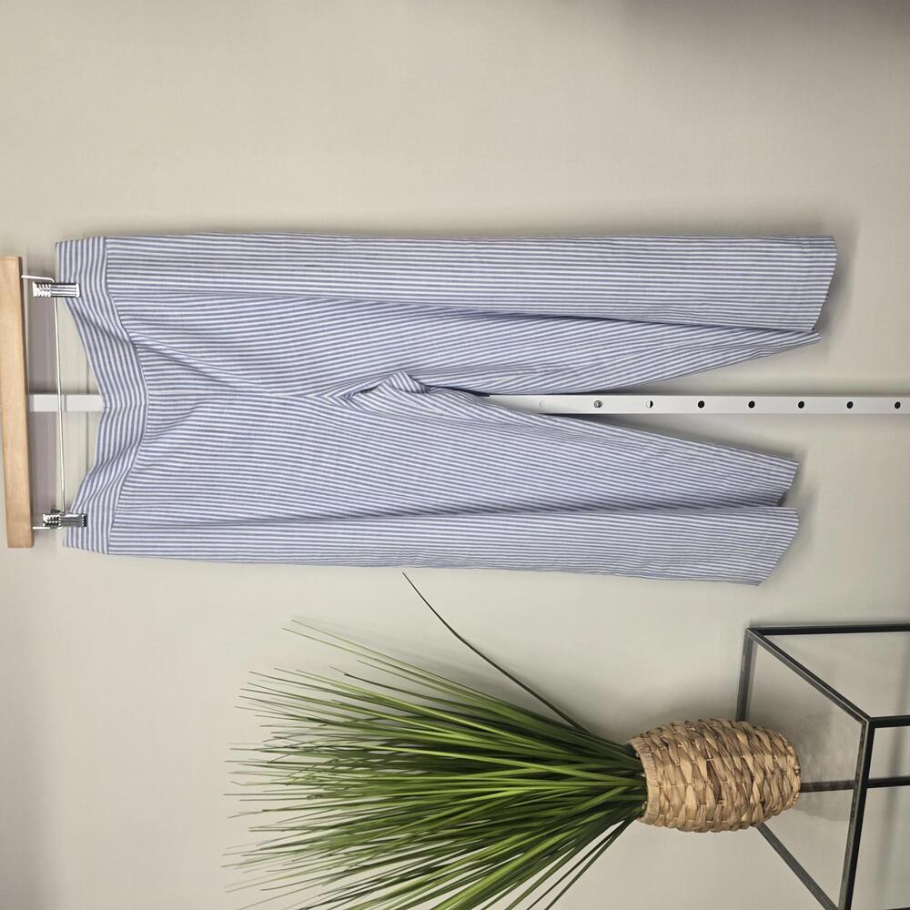 Talots Blue White Striped Linen Blend Wide‎ Leg Crop Pants Size 10 VN300 12/23